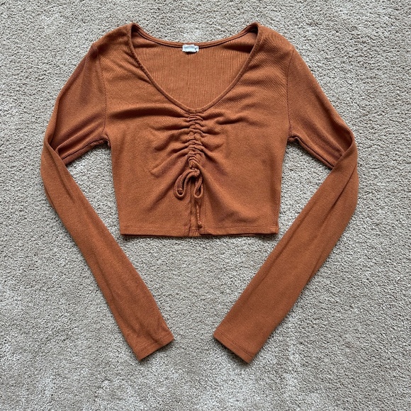 Garage Tops - Garage Long Sleeve Ruched Front Crop Top Orange